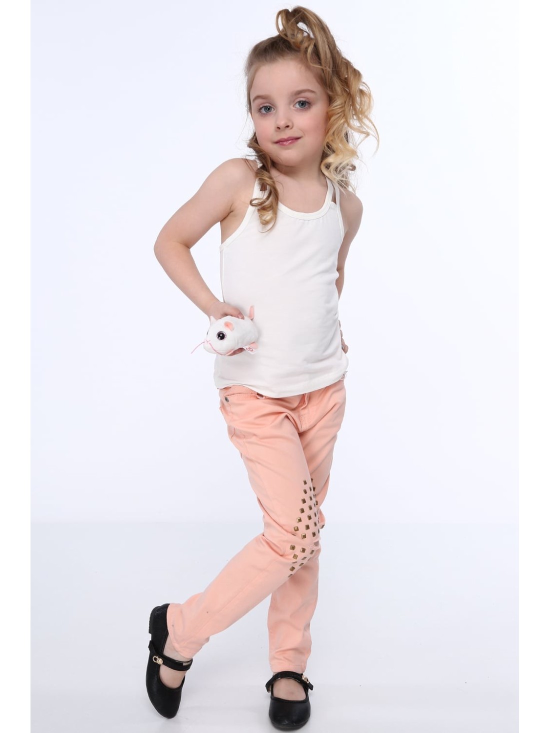 Girls\' trousers with flat studs, salmon NDZ310 - Online store - Boutique